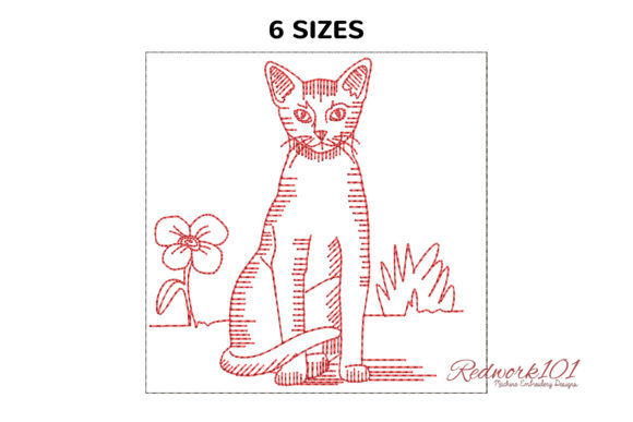 Abyssinian Cat Sitting Redwork: A Charming Addition