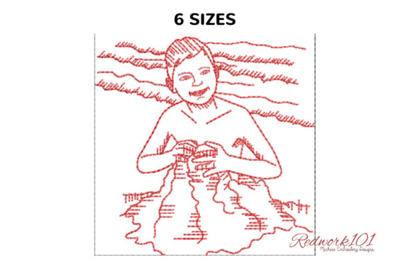 Boy Building Sand Castle: A Charming Beach Embroidery