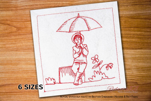 Charming Boy with Umbrella Bluework Embroidery