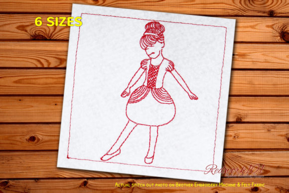 Charming Cute Girl Ballerina Redwork Design