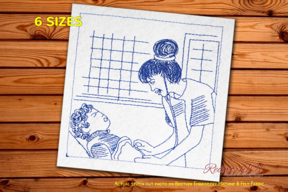 Charming Female Nurse Examination Redwork