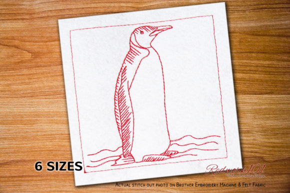 Charming Penguin on Snow Redwork