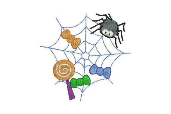 Charming Spider Web with Candies Embroidery