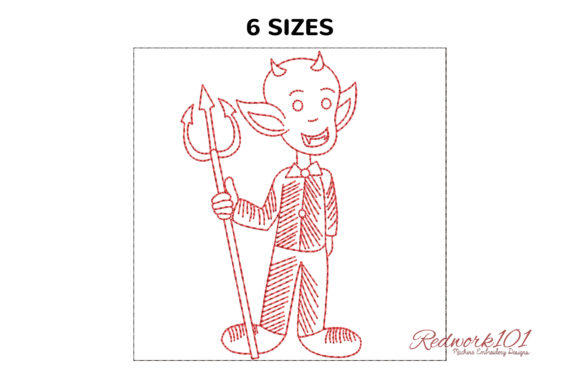 Cute Devil Redwork Design for Craft Fairs