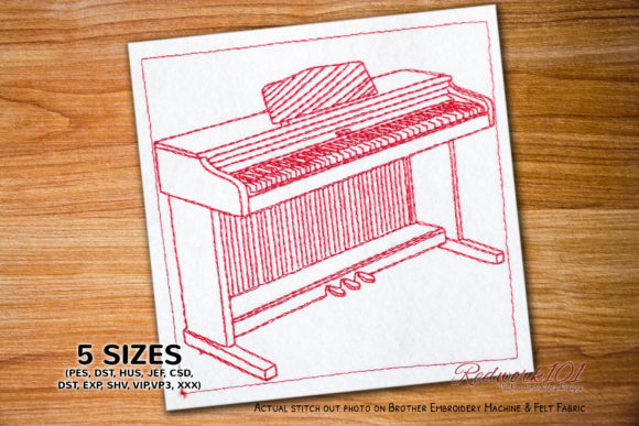 Digital Piano Redwork: A Charming Embroidery Design