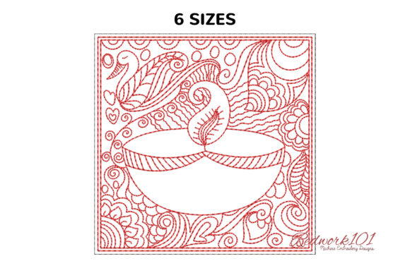 Diwali Deep Design Redwork Embroidery