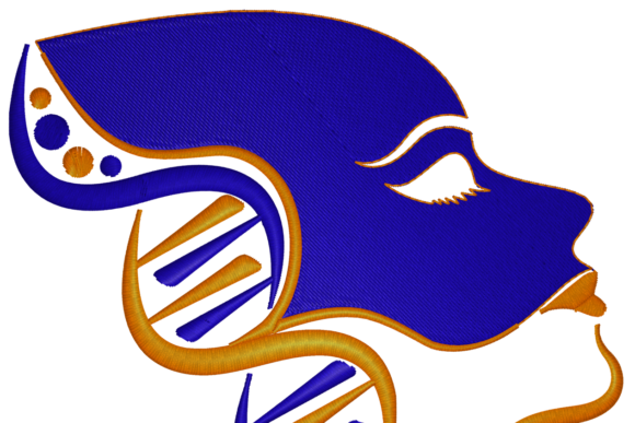 Face with DNA Hair: A Bold Embroidery Design