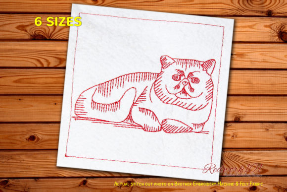 Fluffy Exotic Shorthair Cat Redwork Design
