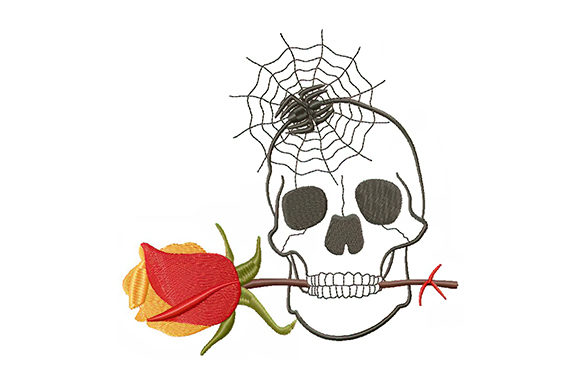 Halloween Skull and Rose: A Festive Embroidery Design