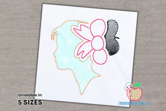 Silhouette Ponytail Girl with Bow: A Charming Embroidery Design